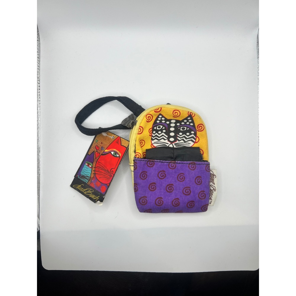 Laurel Burch Colorful Cat Coin Zipperee Change Wristlet Sun + Sand W Mirror NWT
